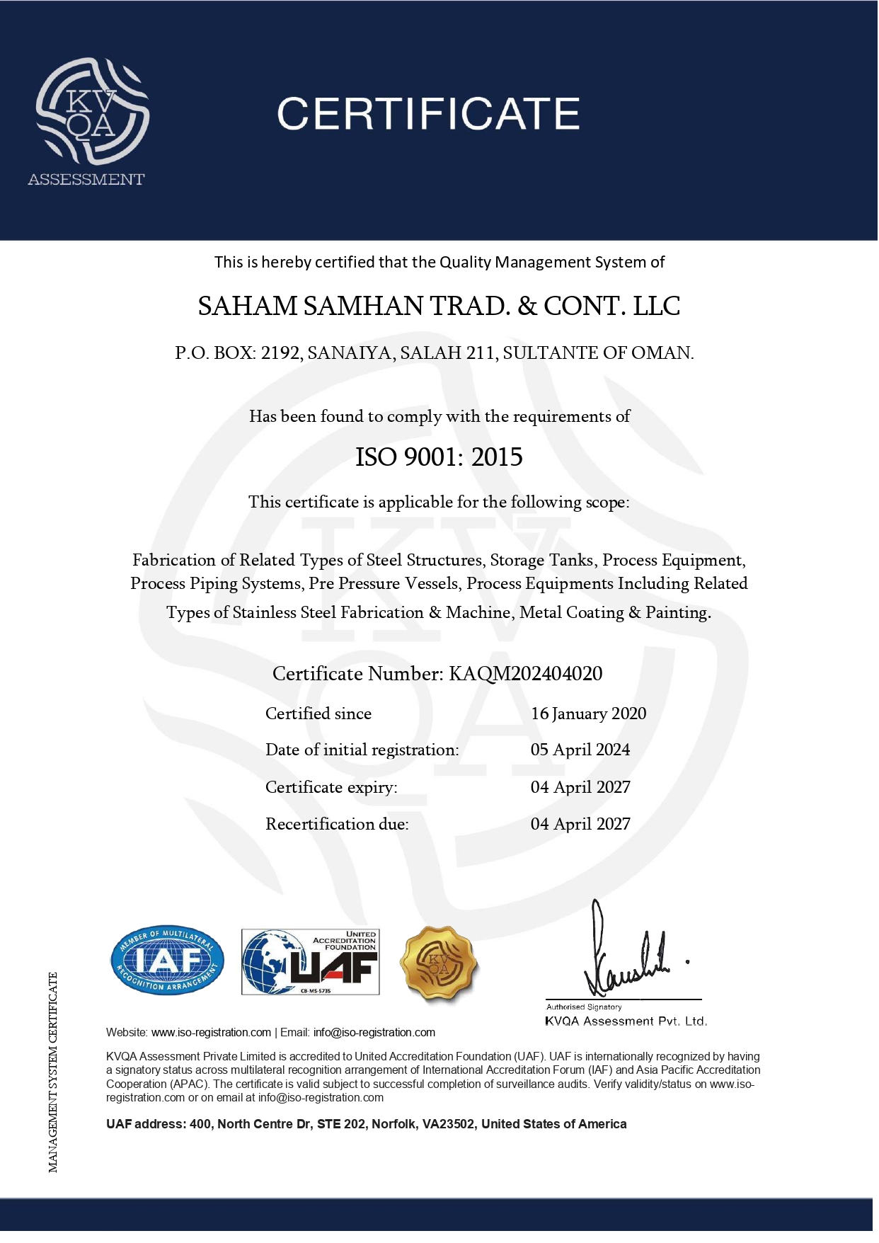 ISO 9001:2015 Quality Management System